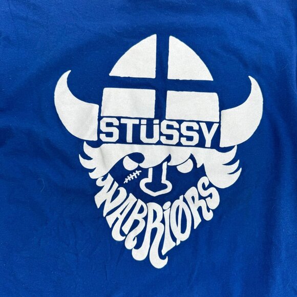 Stüssy Warriors Viking Graphic Tee - Small - Blue & White - Picture 2 of 7